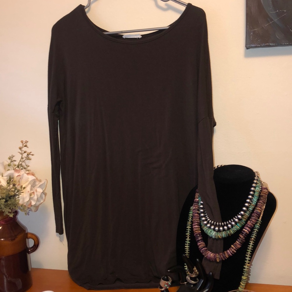 Brown Long Sleeve Tunic/long shirt/ mini dress.